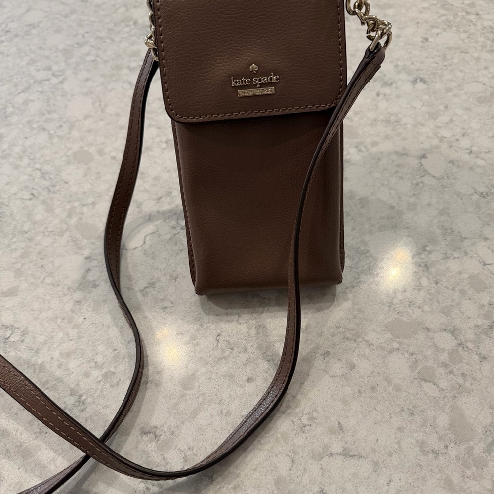 kate spade brown leather crossbody phone bag with gold hardware